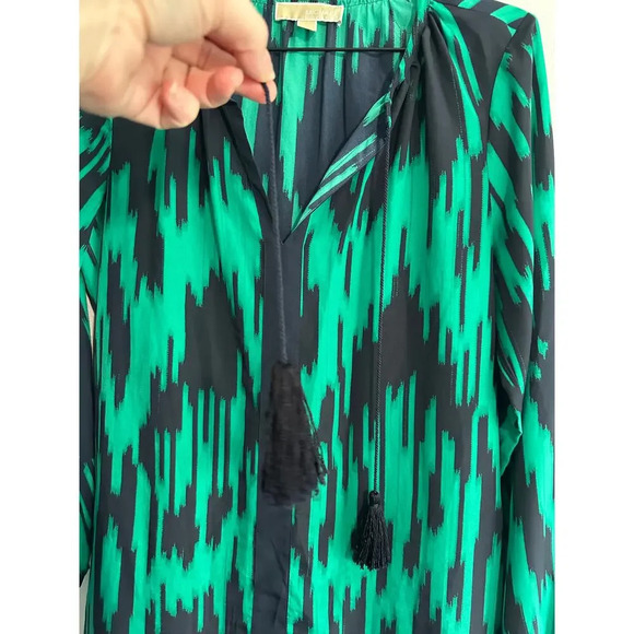 MICHAEL Michael Kors Top Womens Blouse M Green Blue Long Sleeves Tunic - Picture 6 of 13